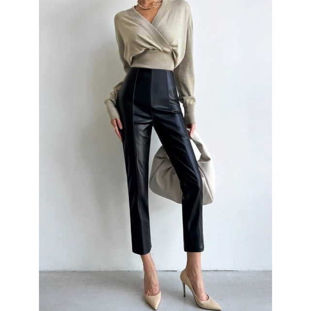 High Waist Pu Straight Leather pants  124487