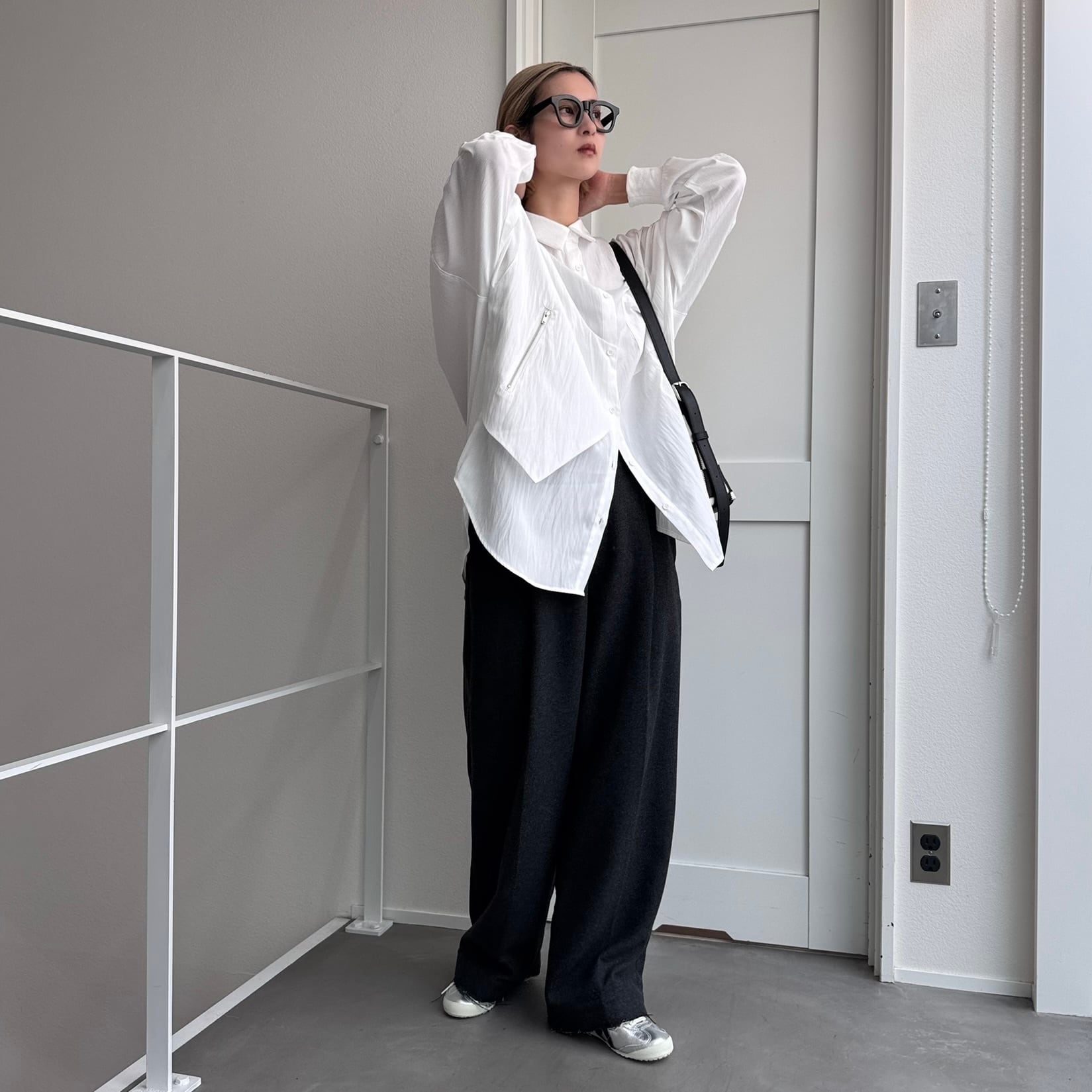 ハーフスリーブブルゾン （オフホワイト） CONVERSE WHITE/コンバース ホワイト ロゴ刺繍バイカラーハーフジップ