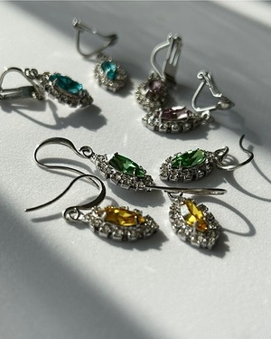 marquise crystal  pierce/earring　（green/yellow/turquoise/lavender）