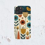 受注生産 iPhoneケース ブルーの葉と黄色い花の民芸柄｜ボタニカル FMSY062A