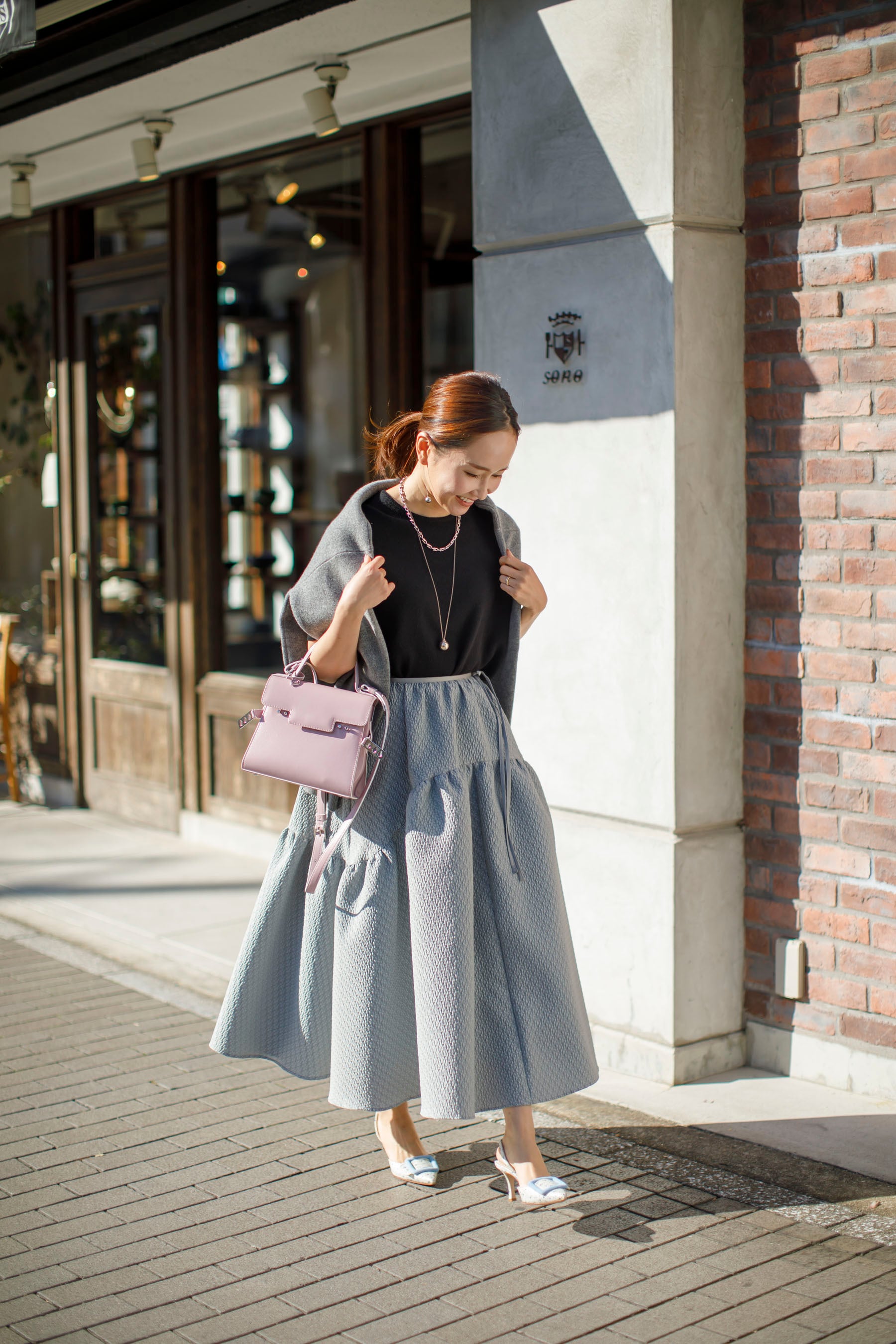 Bluelea ブルレア ジャガードスカート S グレー Jacquard skirt | Bluelea