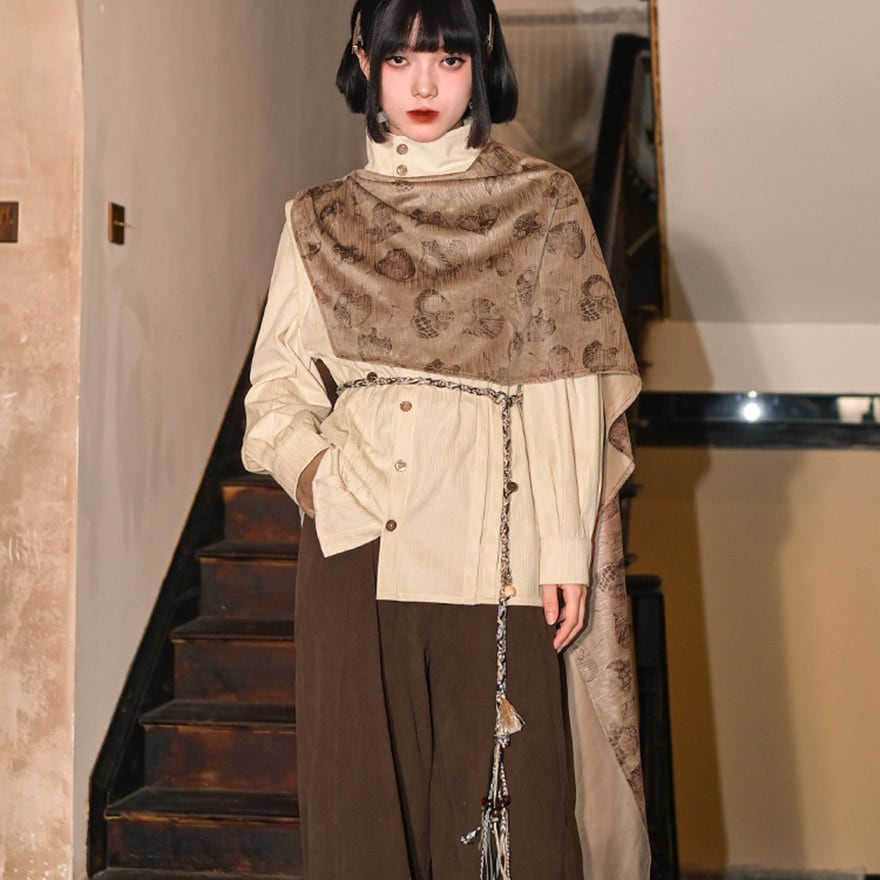 中華ゴシック 取り外し可能 ケープ スタンドカラー シャツ 古怪舎