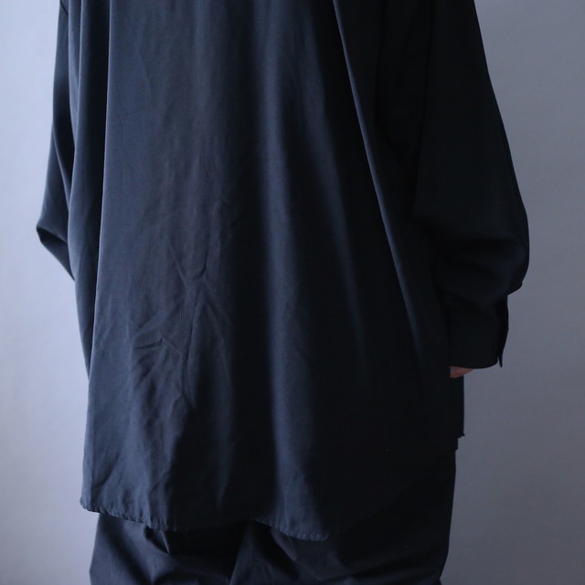 "刺繍" switching band collar fry front minimal mode over silhouette shirt