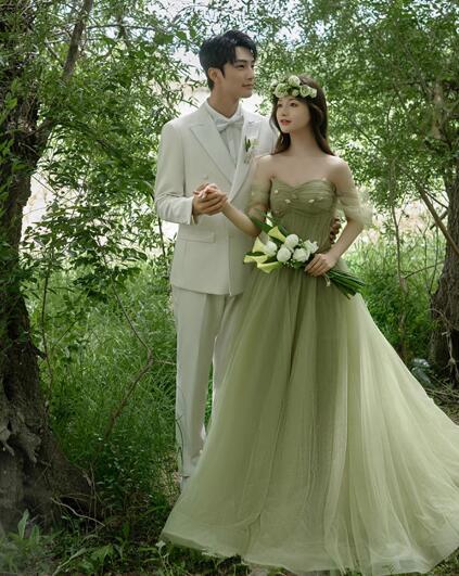 エレガント！パーティドレス カラードレス グリーン 森 ロング