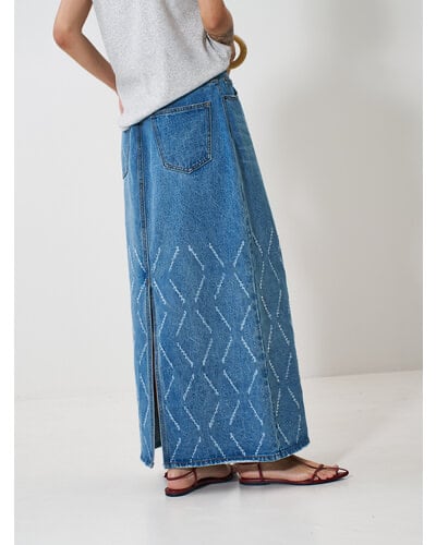 【YENN】LASER CUT DENIM SK