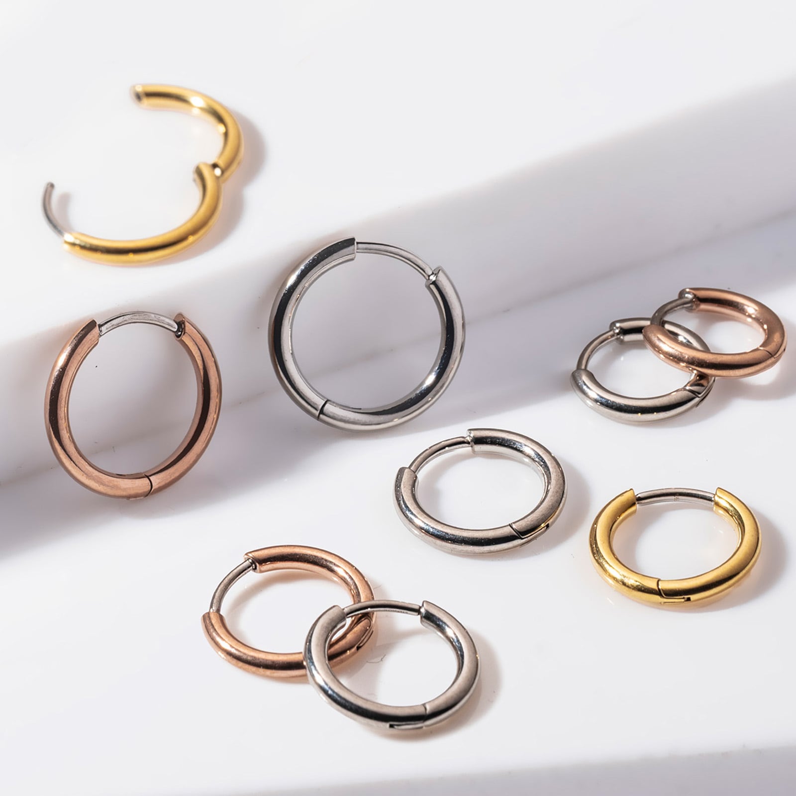 【Puente】Pierced Earrings Hoop titanium silver gold pink TP003 /single