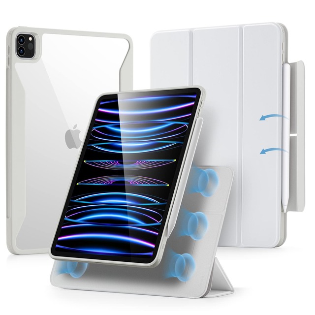 ESR iPad Pro 11インチ ケース 第4/3/2/1世代(2022/2021/ 2020/2018)専用 Pencilホルダー付き 取り外し可能マグネットカバー 縦置き/横置きスタンド Pencil 2対応 Rebound 360シリーズ ホワイト
