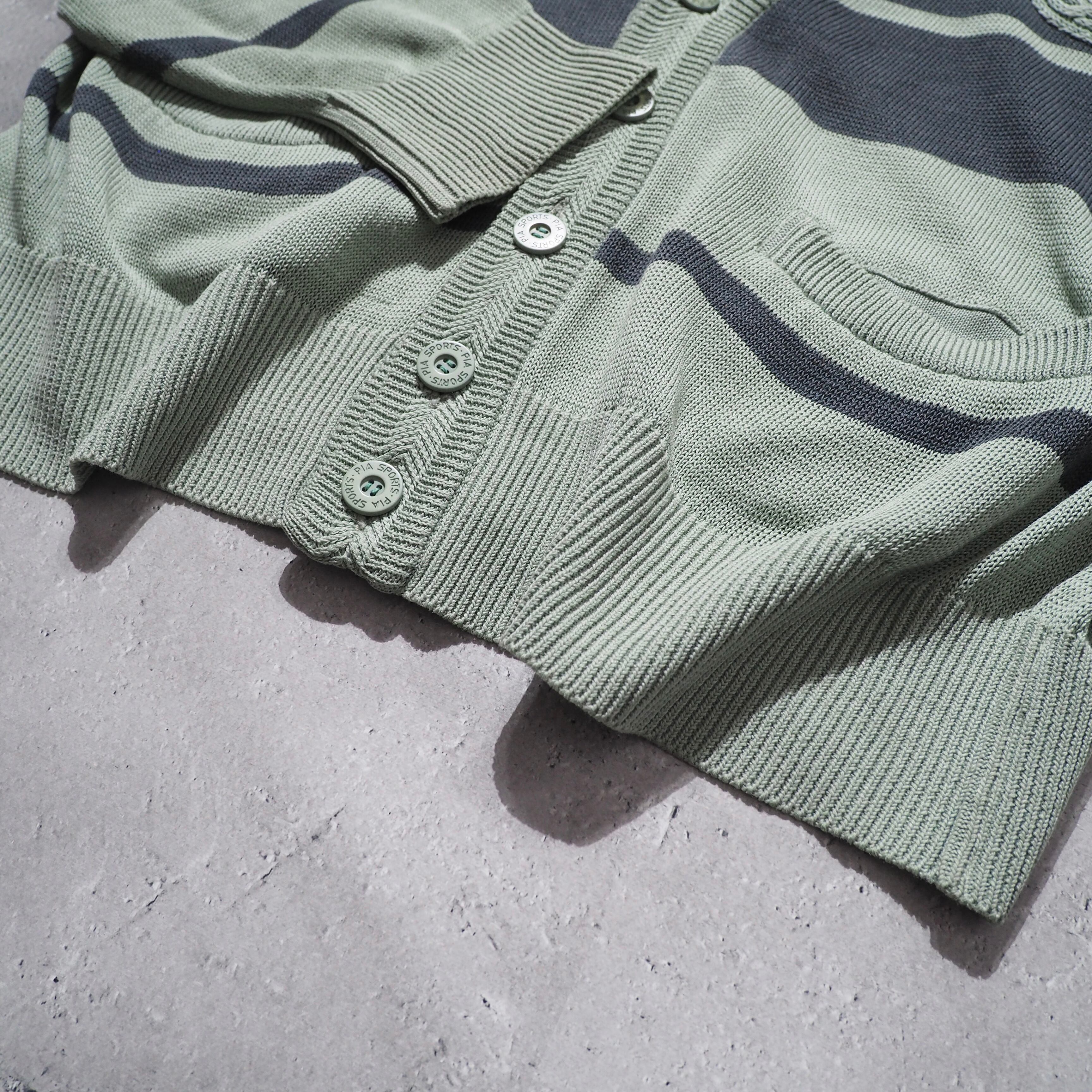 1990s " PIASPORTS " Mint green color vintage loose Border knit cardigan
