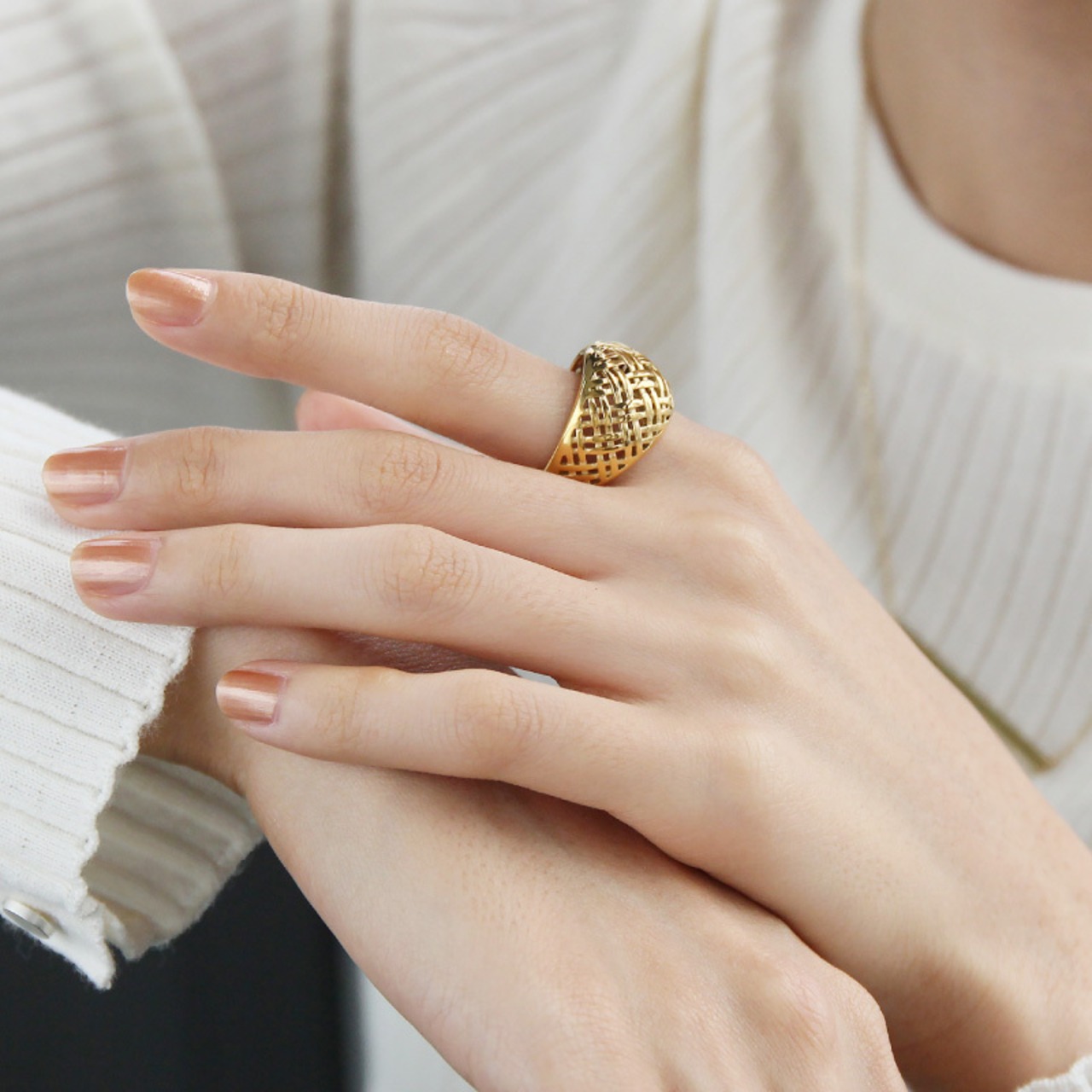 【ネコポス便】リング 編み目ステンレスリング 指輪 金属アレルギー ステンレス つけっぱなし 指輪 大ぶり インパクトリング 1940