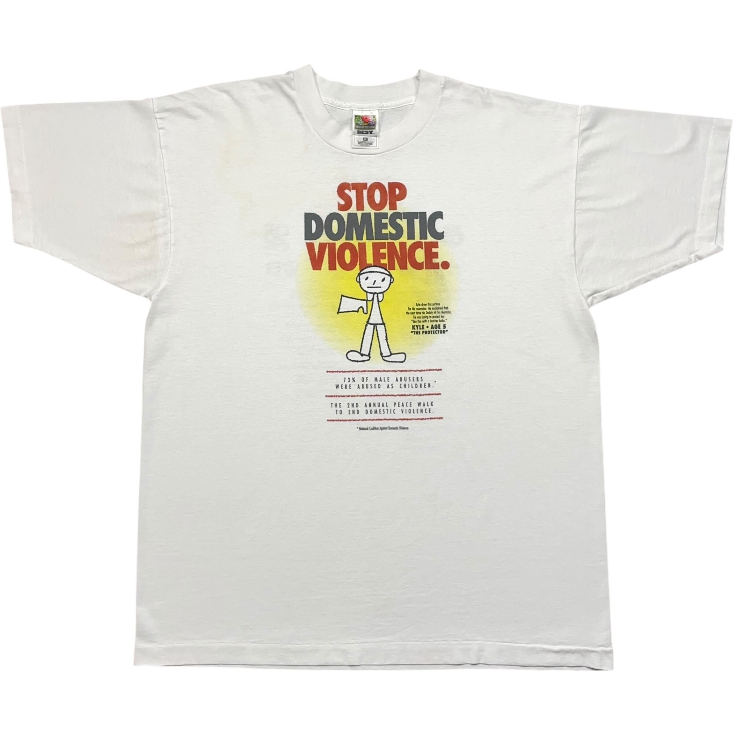 《XL》 FRUIT OF THE ROOM フルーツオブザルーム Tシャツ DV撲滅Tシャツ 両面プリント ホワイト USA製 90年代 vintage no.8345