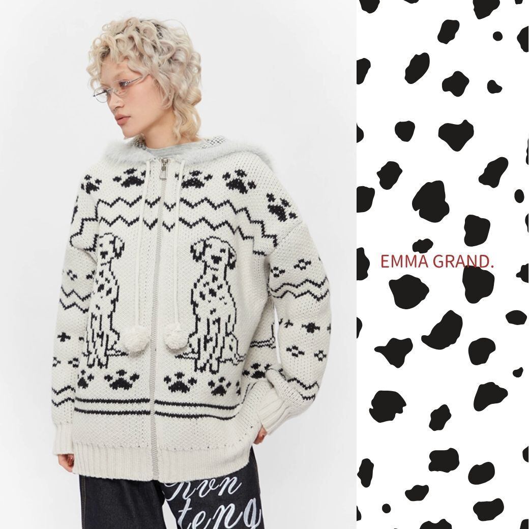 ダルメシアンと遊ぶモヘアジップアップパーカー E00604 | EMMA GRAND