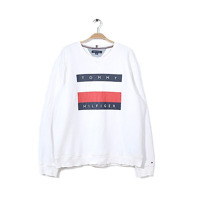 トミーヒルフィガー ビッグロゴ スウェット ホワイト 白 前V サイズXL TOMMY HILFIGER 古着 @CF0530