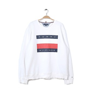 トミーヒルフィガー ビッグロゴ スウェット ホワイト 白 前V サイズXL TOMMY HILFIGER 古着 @CF0530