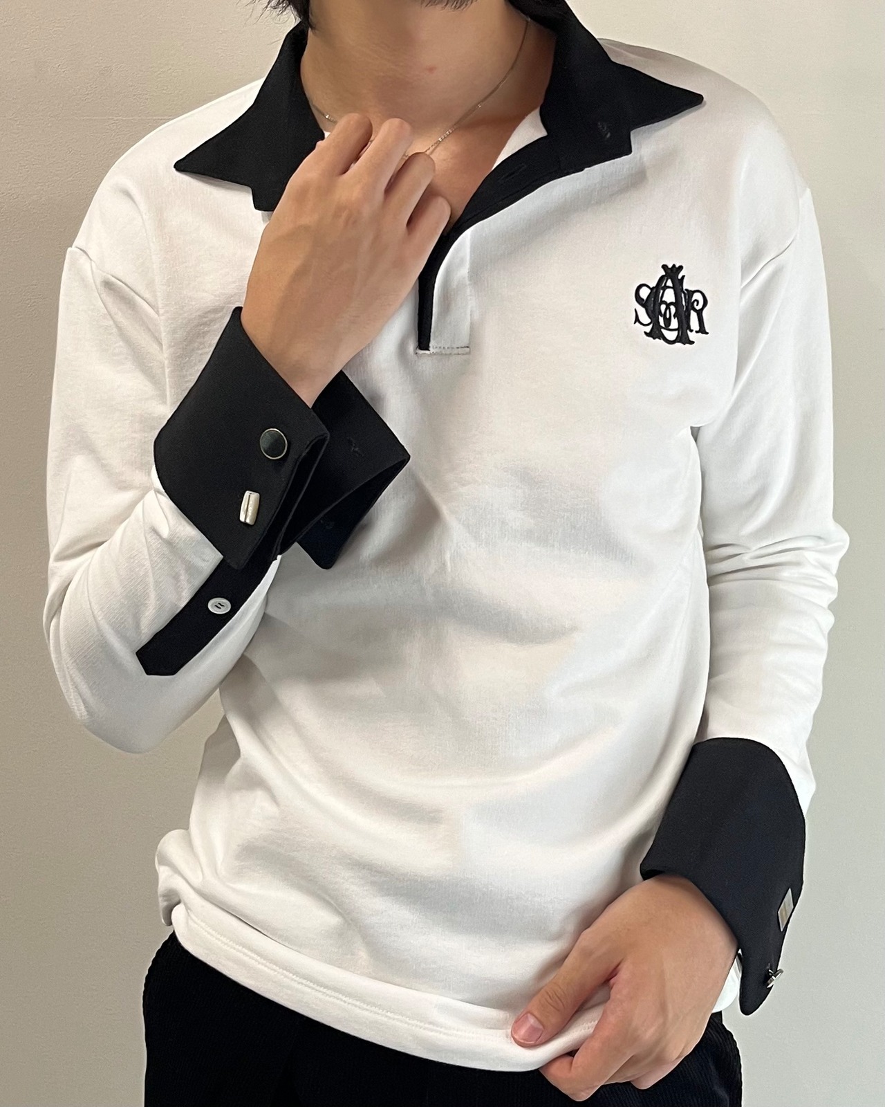 【26/AW Oscar Ouyang】White french cuff polo shirt