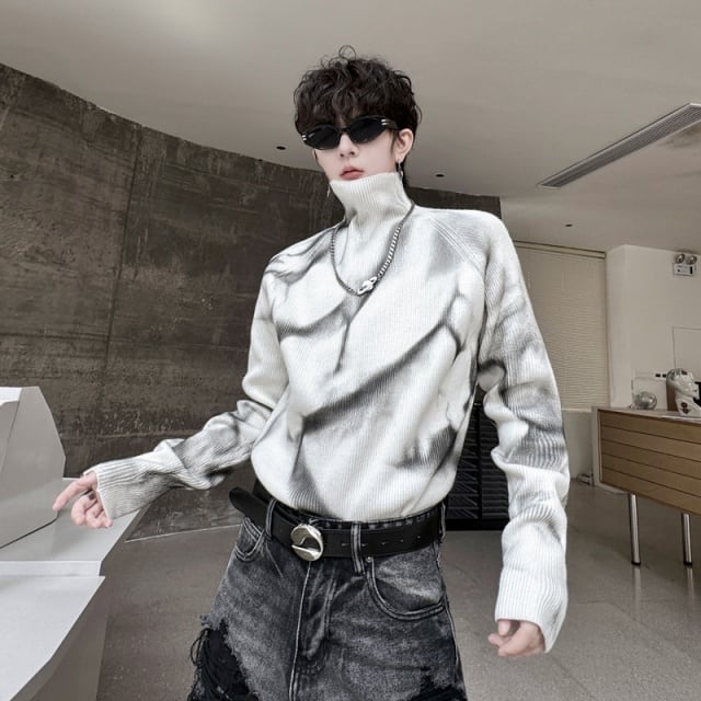 予約販売】タートルネック セーター 総柄 ハイネック グラデーション