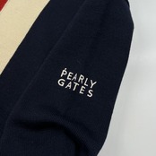 PEARLY GATES パーリーゲイツ ストライプ Vネック ウールニットセーター サイズ 2 /ネイビー×ホワイト×テラコッタ系/ゴルフ