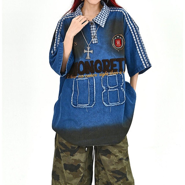 チェックカラーナンバリングビッグトップス 2col   R01697