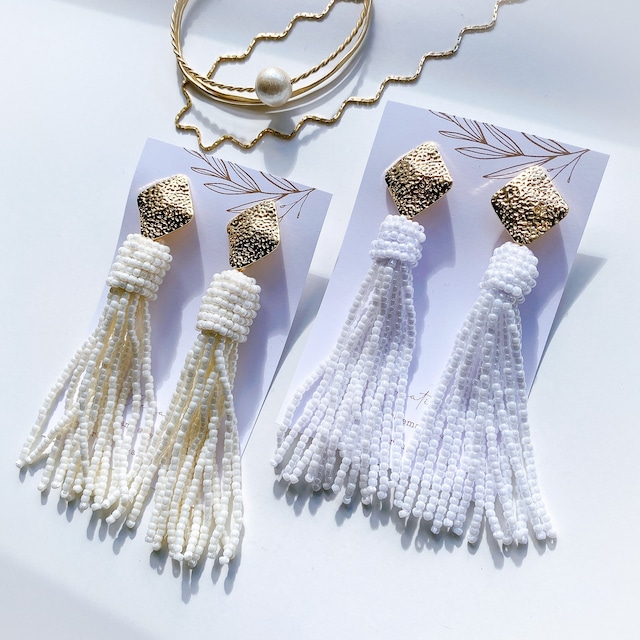 ◇T-1  ビーズタッセルピアス／white