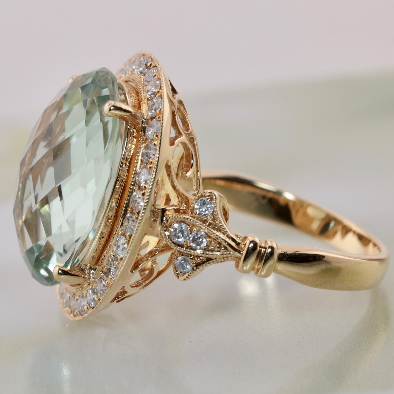 750 YG クォーツ 7.99ct ダイヤモンド 0.51ct リング 18K K18 