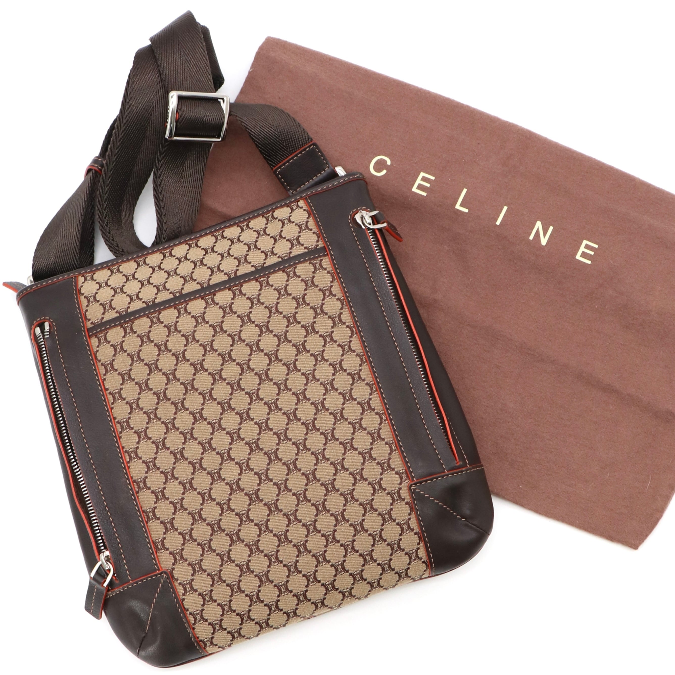 CELINE ブラウンキャンバスショルダーバッグ CELINE セリーヌブラウンキャンバスショルダーバッグ