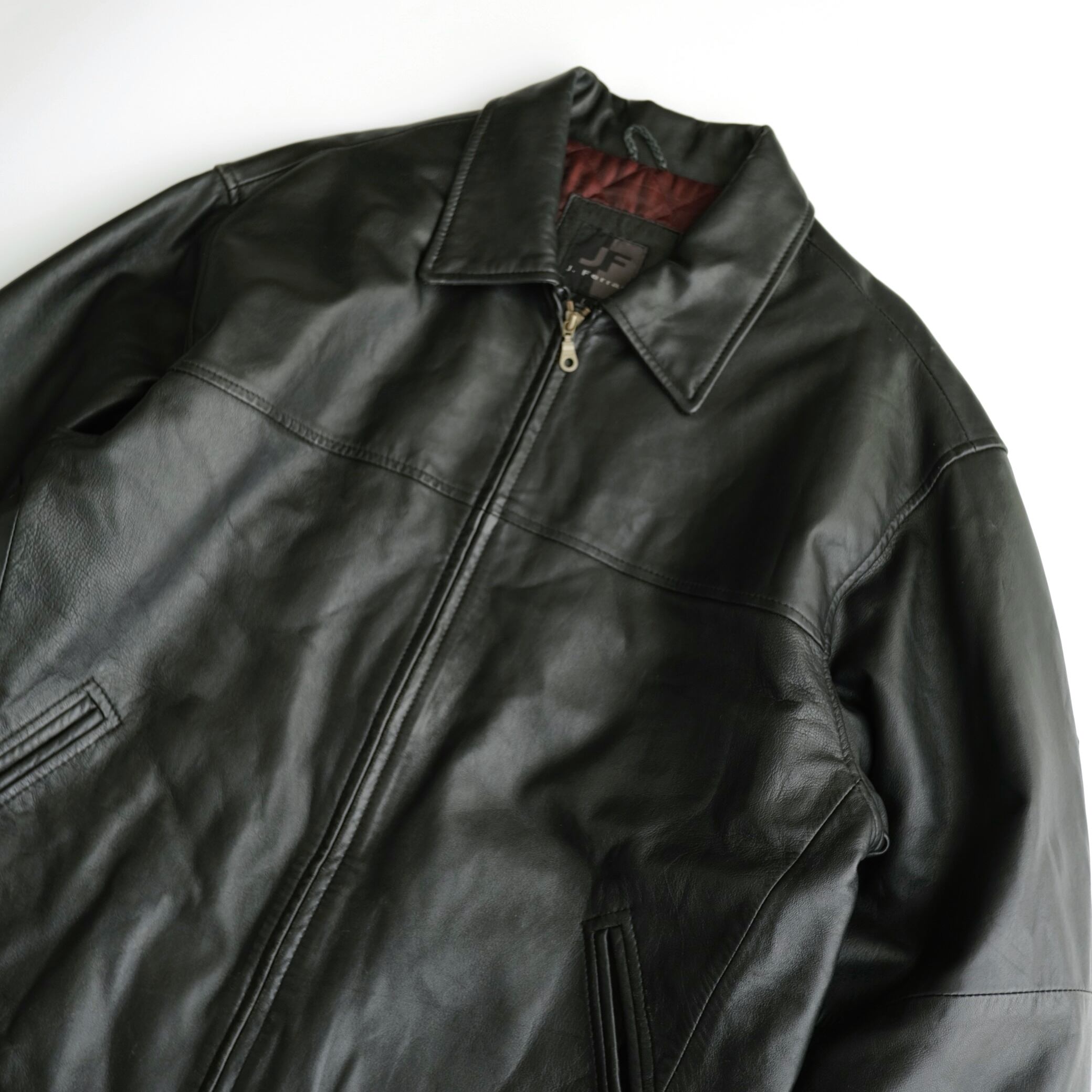 J. Ferrar ブラック レザージャケット Lサイズ J.Ferrar】90's Padded Zip up Leather Jacket Black L | RE:FOUND
