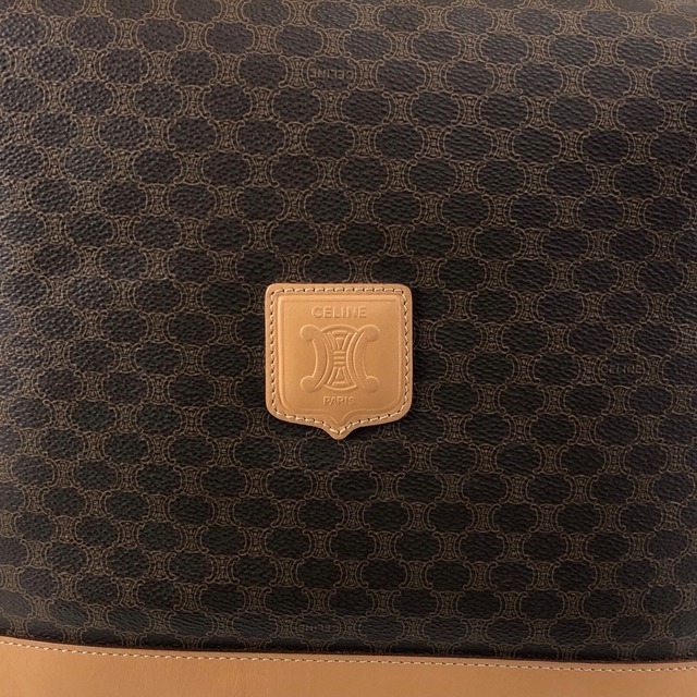 CELINE セリーヌ マカダム ショルダーバッグ ブラウン ブラゾン型押し PVCレザー vintage ヴィンテージ オールド g3s2vt