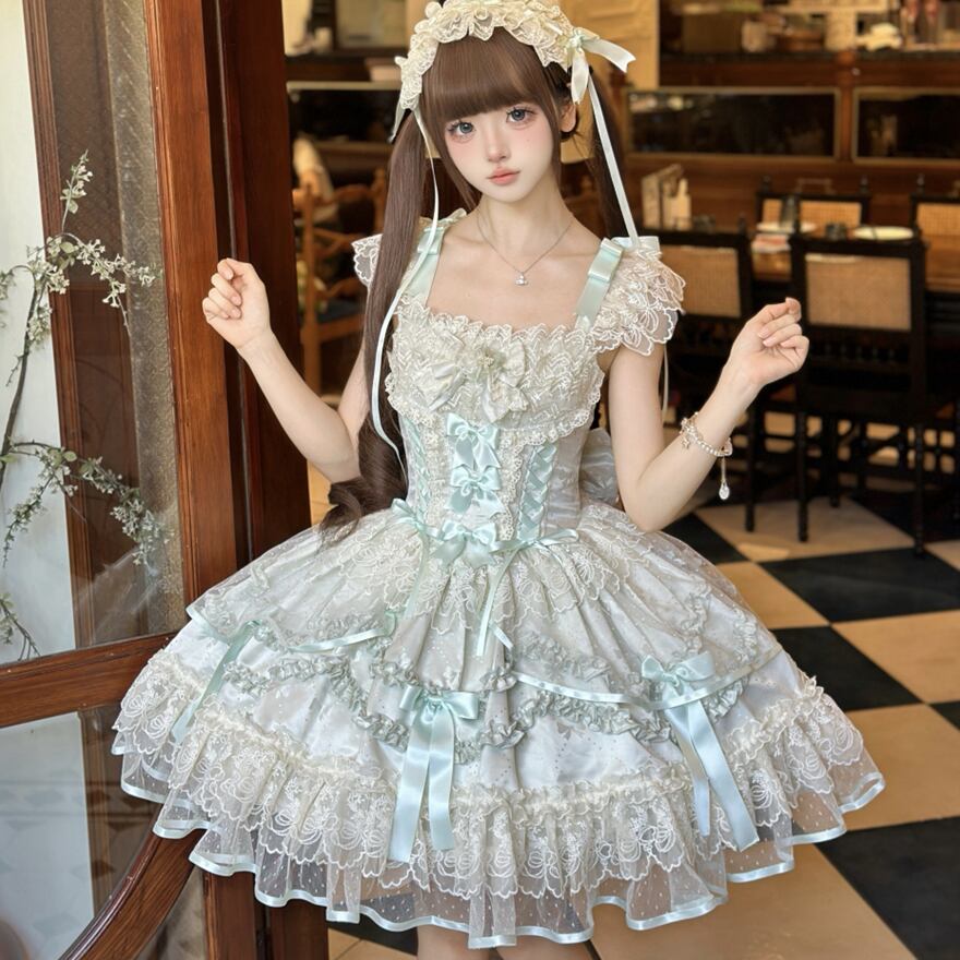 ゴスロリ通販 With U 夢かわいい 甘ロリ ジャンパースカート レース ふわふわ スカート