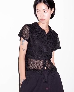 1990-00s geometric lace fitted shirt