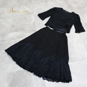 社交ダンス 衣装 Sanline サンリーヌ ツーピース セットアップ 上下セット ブラック系 レース トップス スカート キラキラ ラメ 日本製 かわいい 上品 花 コサージュ ダンス衣装 イベント ステージ 練習 レッスン パーティー おしゃれ