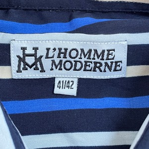 【L'HOMME MODERNE】ストライプシャツ 長袖シャツ ポリシャツ カジュアルシャツ マルチカラー アースカラー XL相当 ビッグシルエット US古着