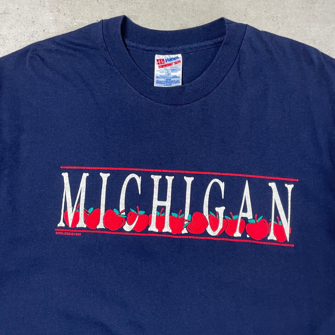 90年代 USA製 MICHIGAN ミシガン リンゴ ロゴ プリントTシャツ メンズXL