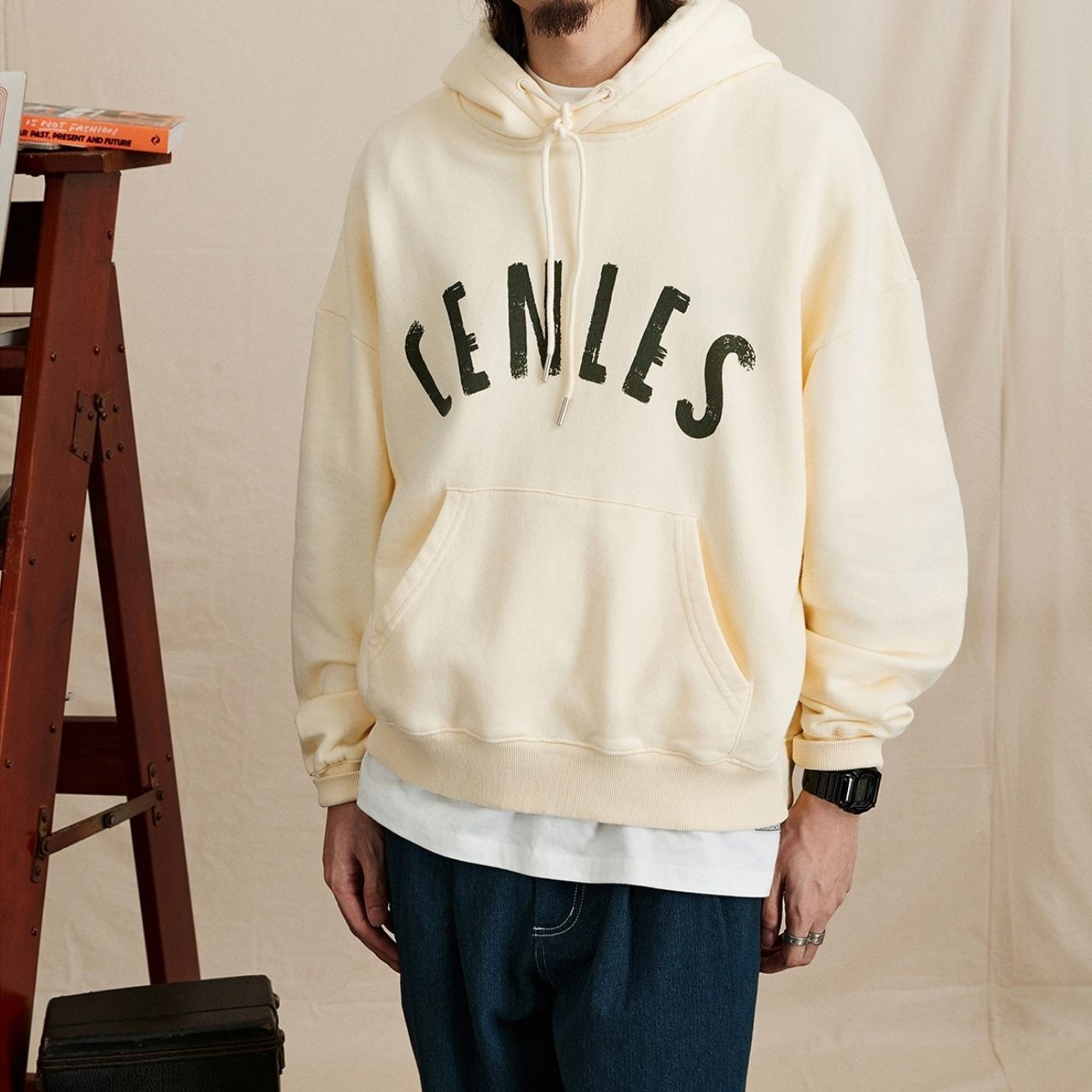 アメリカンスタイルプリントダメージ加工フーディー　1167