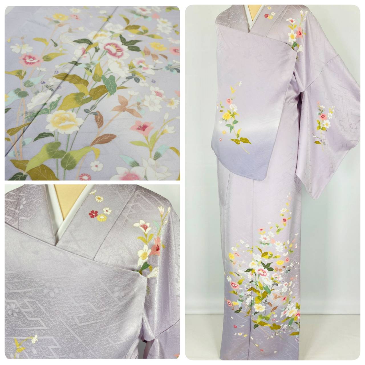 新品 手描き友禅 お仕立て上り 訪問着 正絹 淡藤色 紫 759 | kimono Re 