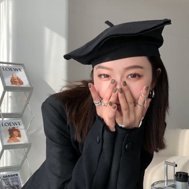 【予約販売】 ベレー帽 レディース 帽子 ブラック 黒 綿 モード スタイリッシュ 可愛い こなれ感 お洒落 韓国 トレンド