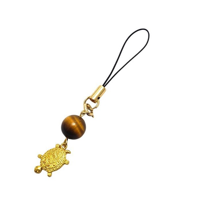 金運 パワーストーン ストラップ タイガーアイ 亀 天然石 ゴールド カメ 携帯ストラップ 虎目石 スマホ お守り プレゼント ラッピング無料 メール便 送料無料 誕生日 アクセサリー