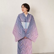 「お砂糖とすみれの花びら」大矢羽柄❤︎〜セオアルファ楊柳〜浴衣・夏着物・単衣