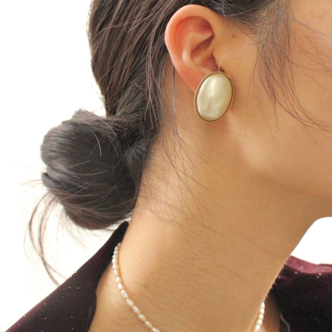 オーバルパールイヤリング【1015】