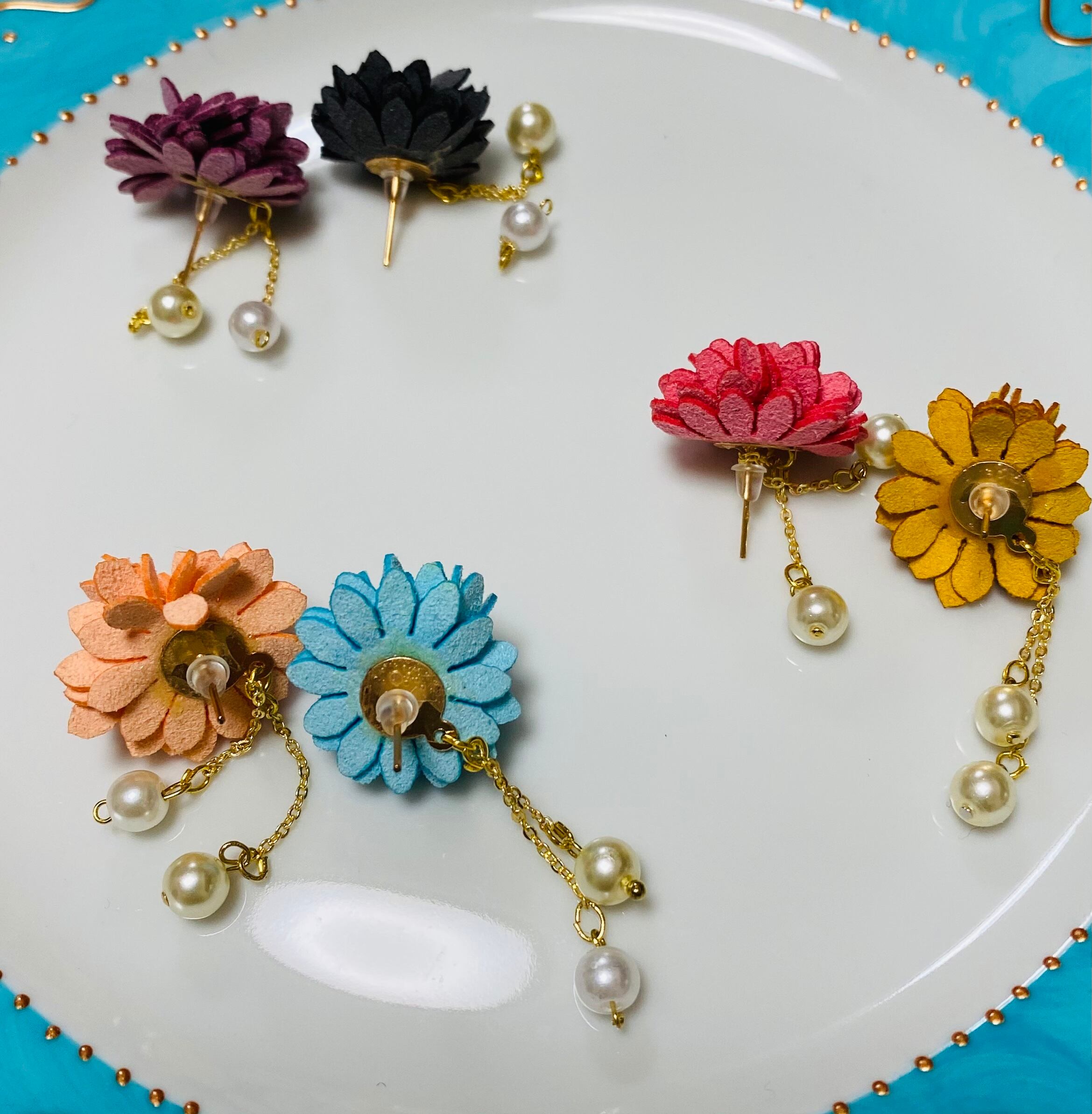 No.475 花 ビーズ イヤリング ピアス ハンドメイド ハンドメンド 