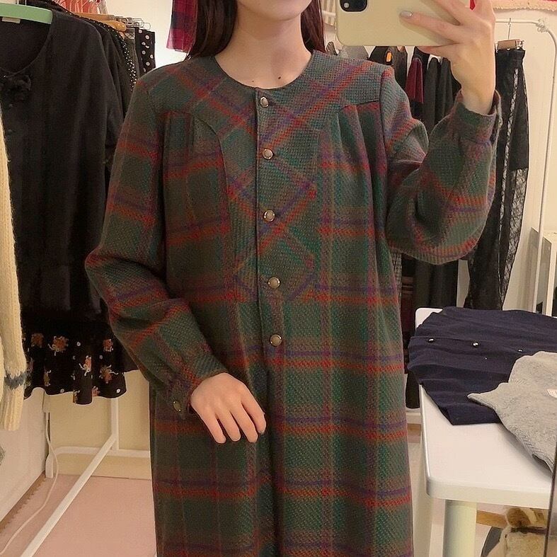 green check a line wool one-piece