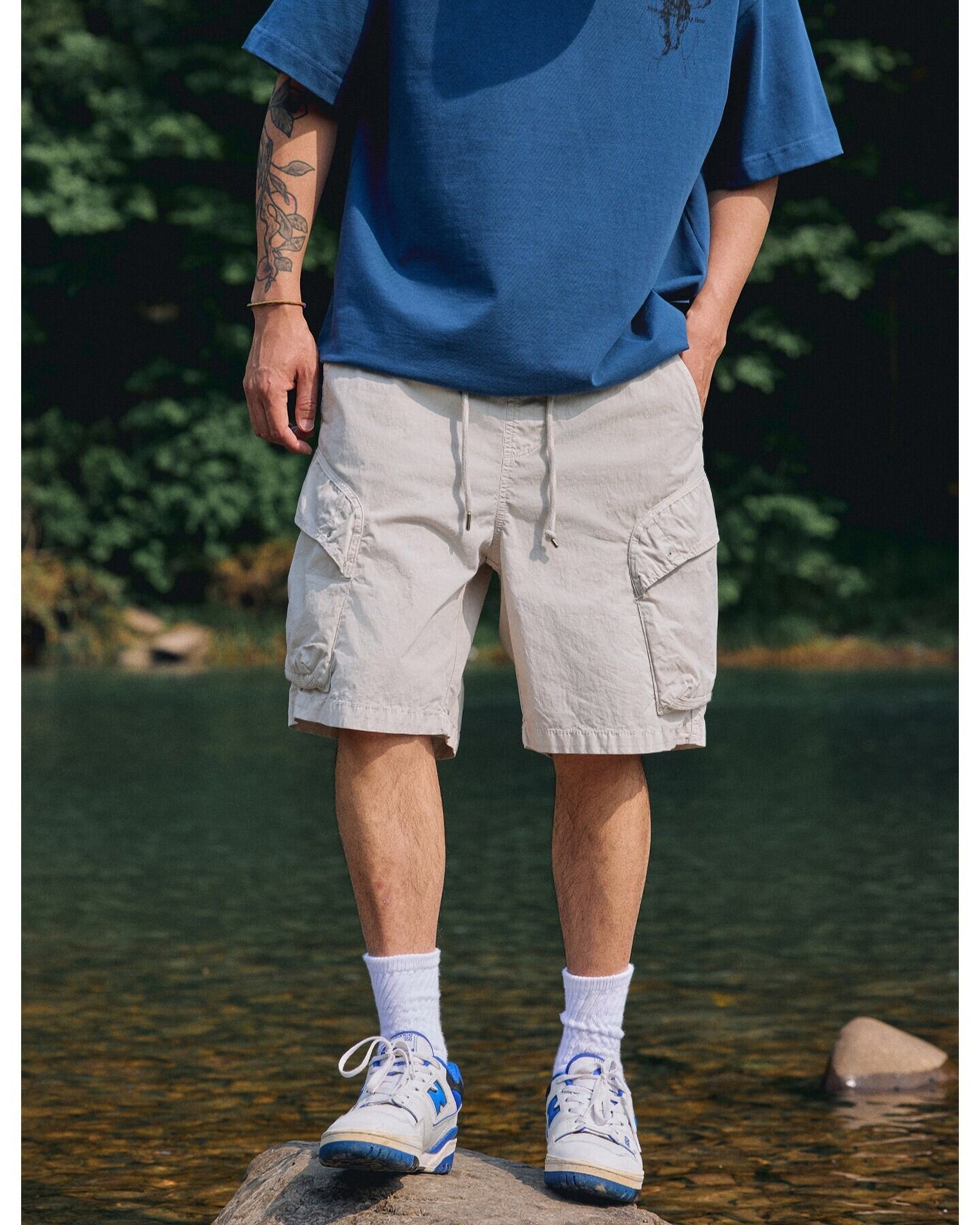 Flap Pocket Drawstring Knee-Length Cargo Shorts x01156 | XPOSE