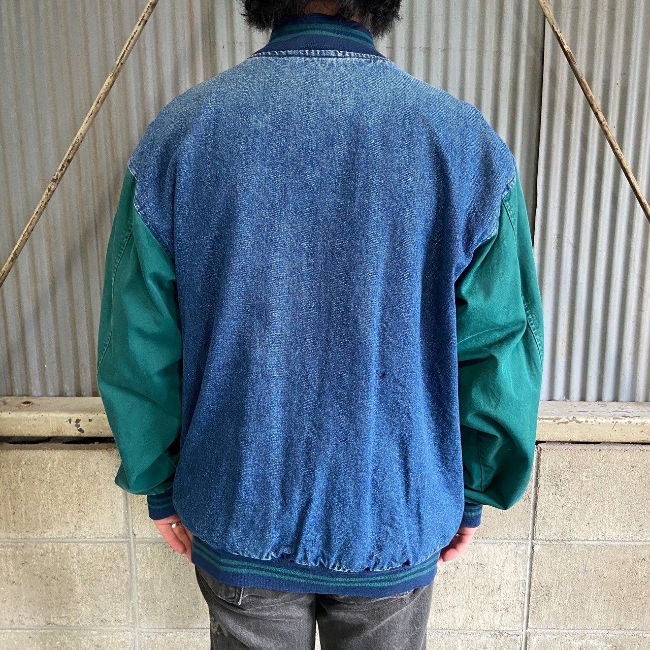 90年代 LUNA PIER ”Old Lady” ワンポイントロゴ刺繍 デニムスタジャン 