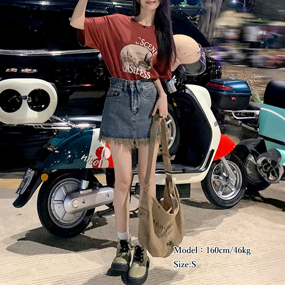 デニム ミニスカート レディース 春夏秋 韓国 デニムスカート おしゃれ 大人 かわいい フリンジ ハイウエスト カジュアル ヴィンテージ ストリートファッション Aライン 大人可愛い 大人女子