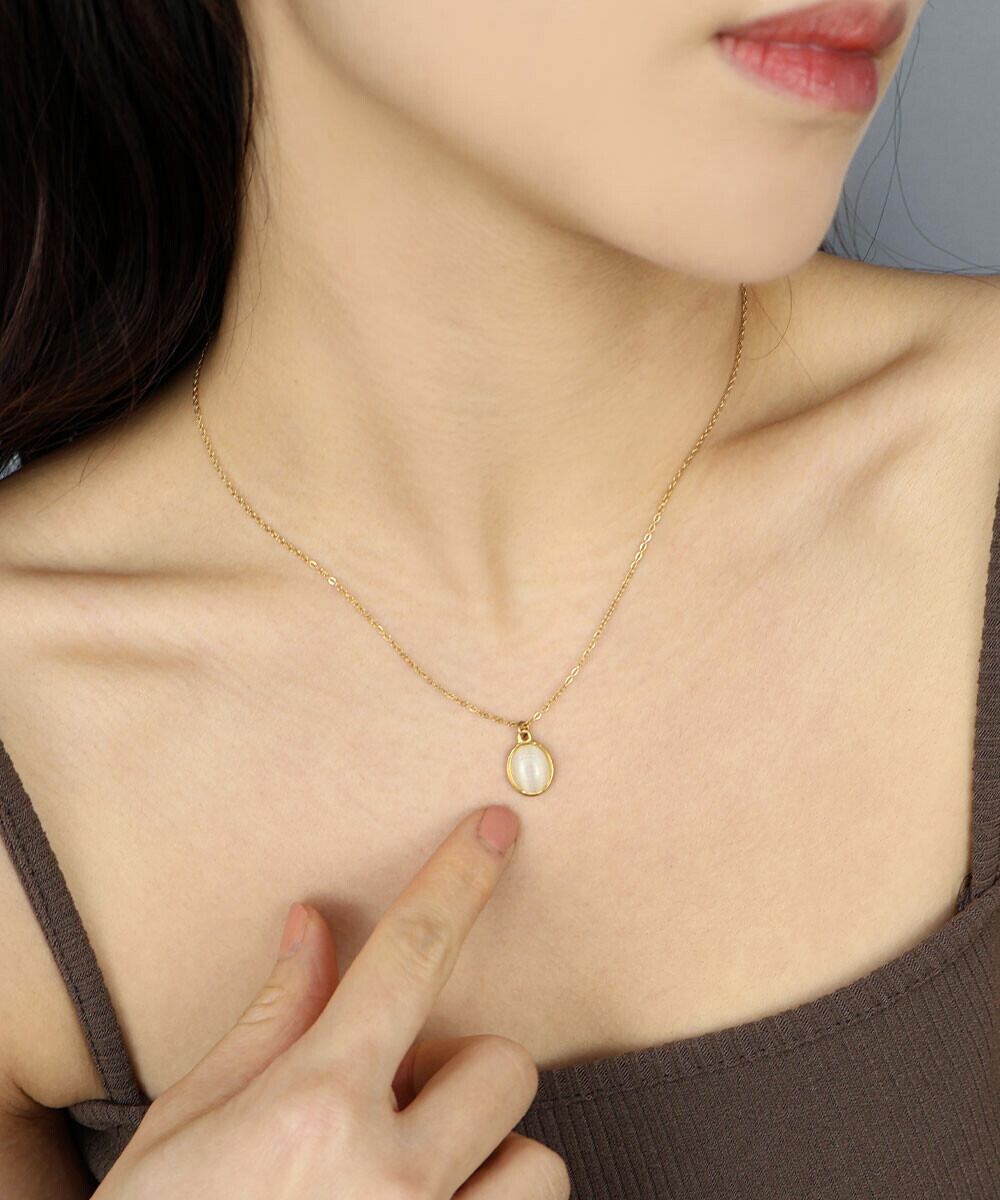 【SELECT】サージカルステンレス 316L オーバル ストーン ペンダントネックレス  金属アレルギー対応