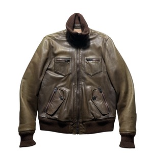 MAURO GRIFONI rib knit collar leather jacket