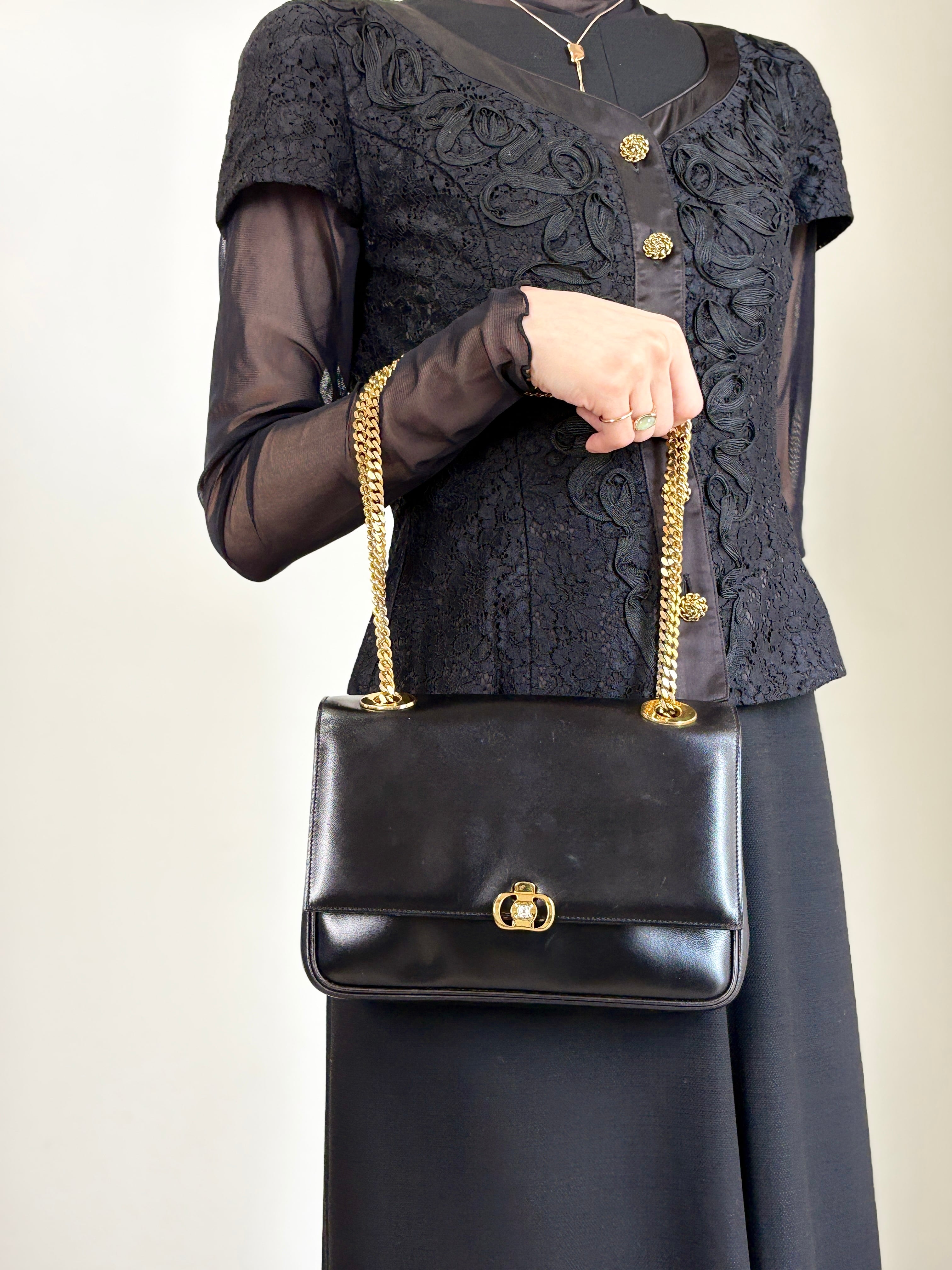CELINE セリーヌ ショルダーバッグ ブラック ブラゾン レザー チェーン vintage ヴィンテージ オールド gpayic