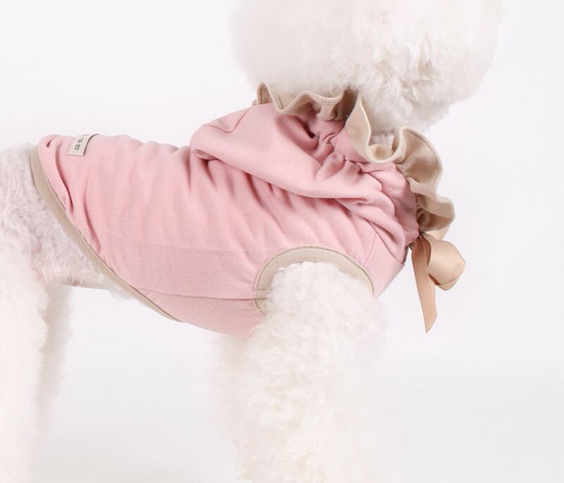 フリルリボンフード付きTシャツ S ~ XL 2color / 犬服 春物 新作 おしゃれ ドッグウェア 可愛い 犬の服 小型犬 中型犬 ペット用品 ペット洋服　b32