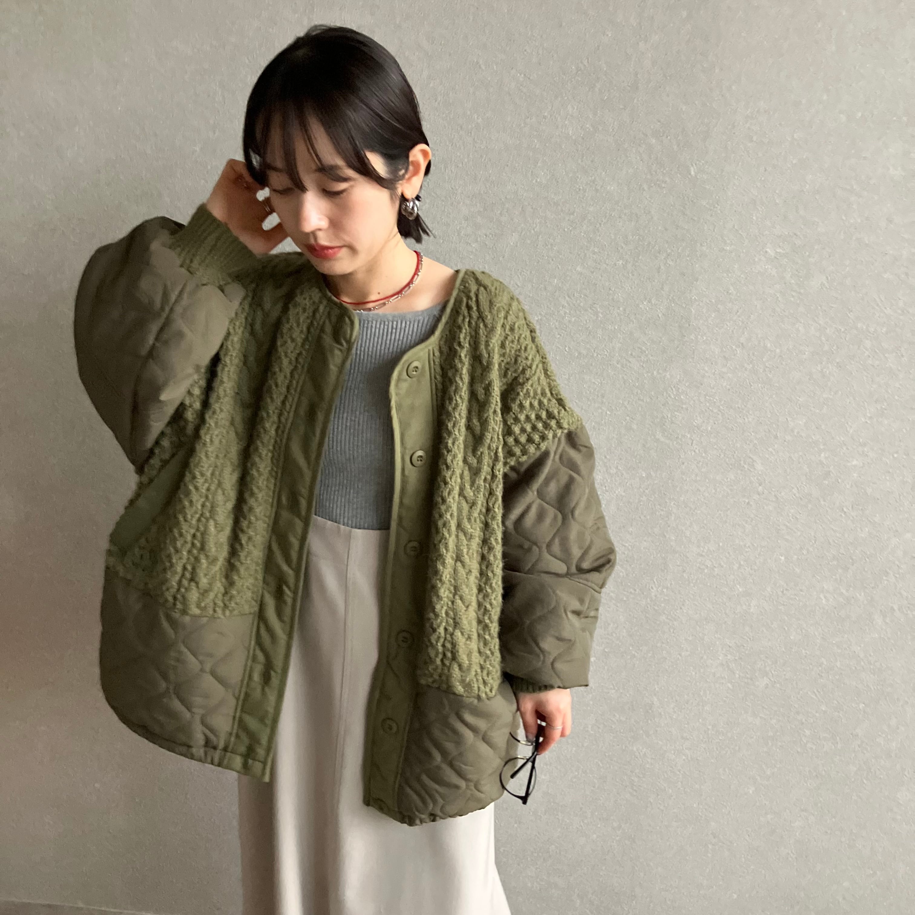 ケーブルニット×キルティングボリュームブルゾン【an-e251645-z】宅配