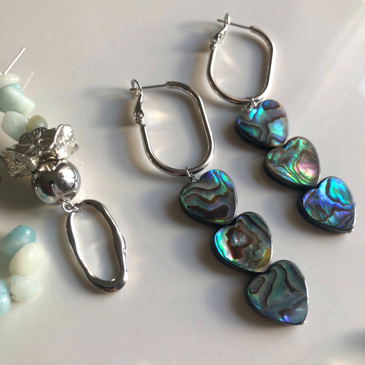 アバロンシェル ハート3連 ピアス / イヤリング