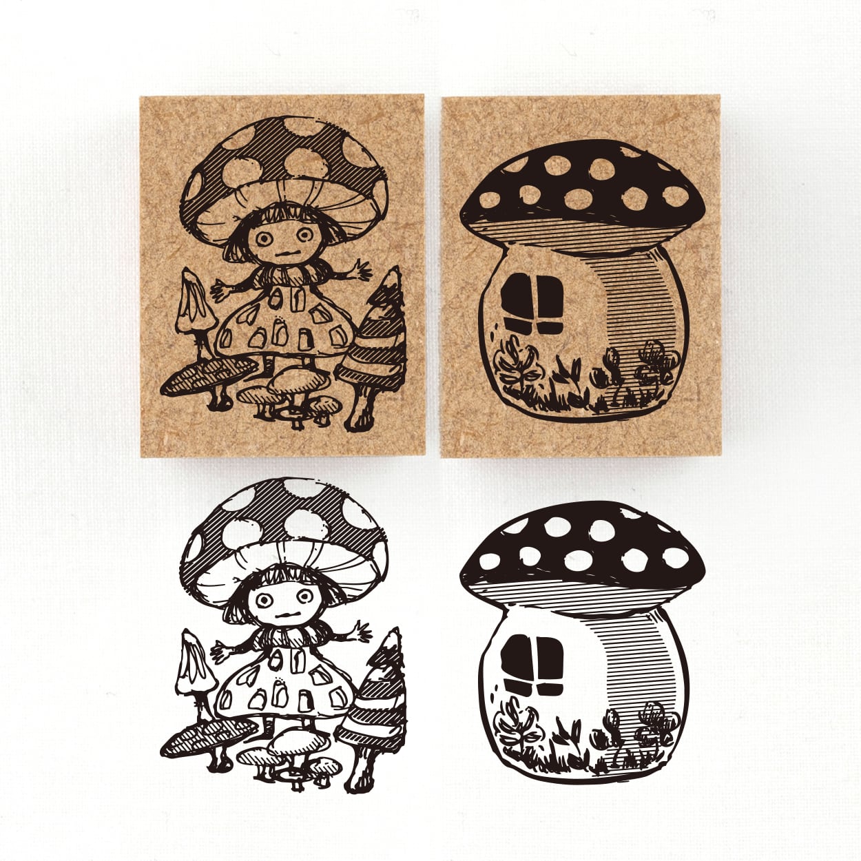 4/15 12:00~販売『きのこの精霊』物に宿る精霊オブジャニマ達のスタンプ 幸福の精霊シリーズ　26×34mm