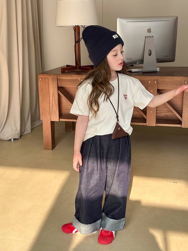 【KID】英字刺繍カジュアルクルーネック半袖Tシャツ - 11